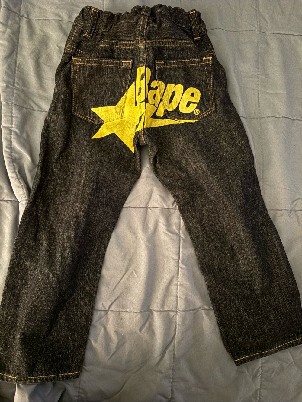 Bape Black Kids Jeans with Yellow Star Logo